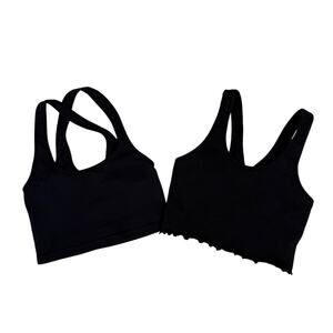Spiritual Gangster Black Ribbed Sports Bras Bundle XS/S Crop Tanks Yoga Lot
